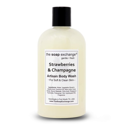The Soap Exchange Body Wash - Strawberries & Champagne Scent - Hand Crafted 12 fl oz / 354 ml Natural Artisan Liquid Soap for Hand, Face & Body, Shower Gel, Cleanse, Moisturize, Protect.