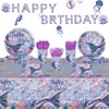 170Pcs Mermaid Birthday Party Decorations , Mermaid Party Supplies Set Includes Napkins, Tablecloths, Cups, Plates, Knives, Forks, Spoons, Ocean Theme Birthday Party Banners, Serves 24