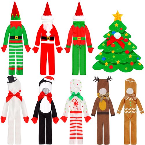 Suhine 9 Pcs Christmas Elf Doll Clothes Bulk Felt Elf Clothes Christmas Elf Accessories Set Elk C...