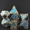 FOXBITE Hollow Metal Polyhedral Dice Set D&D RPG Suitable for Dungeons and Dragons Role Playing Games Blue and Silver