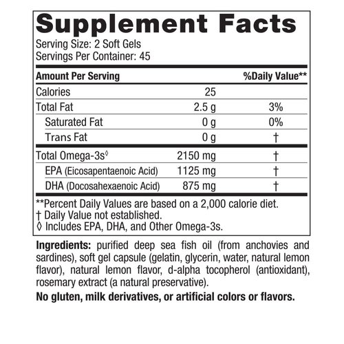 Nordic Naturals Ultimate Omega 2X, Lemon Flavor - 90 Soft Gels - 2150 mg Omega- High-Potency Omega-3 Fish Oil with EPA & DHA - Promotes Brain & Heart Health - Non-GMO - 45 Servings