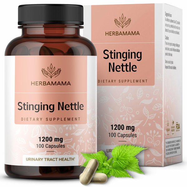 HERBAMAMA Stinging Nettle Root Capsules - Organic Stinging Nettle Root Powder Pills - Urtica Dioica Herbal Supplement - 100 Vegan Caps