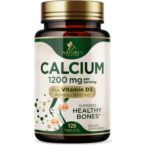 Calcium 1200 mg with Vitamin D3, Calcium Supplement Vitamins, Supports Bone Strength, Teeth & Immune System, Calcium Supplements for Women & Men, Nature's Absorbable Calcium Carbonate - 120 Tablets