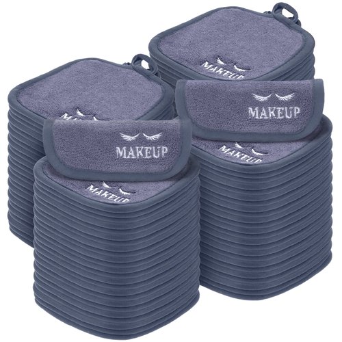 Queekay 48 Pcs Makeup Remover Cloths Reusable Washable Makeup Remover Pads Soft Microfiber Facial Cloths Makeup Towels Holiday Gift for Women, 5 x 5 Inch(Gray)
