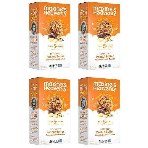 Maxine's Heavenly Peanut Butter Chocolate Chip Cookies | Healthy Vegan Oatmeal Cookies Sweetened with Coconut Sugar & Dates | Plant Based, Gluten Free & Non GMO | 7.2 Ounces Each (4 pack)