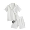 Verdusa Boy's 2 Piece Outfit Button Down Shirt and Elastic Waist Short Sets White 160