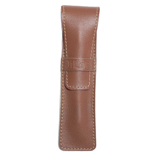 DiLoro Single Pen Case Holder Sleeve Thick Buffalo Full Grain Leather (Buffalo Dark Tan)
