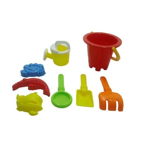 6 Piece Kid's Mini Beach Sandbox Tool Play Set, Watering Bucket, Hand Tools, Sand Molds (Colors May Vary)