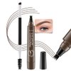 Kaely Microblading Eyebrow Pen with Brow Brush,Magical Precise Waterproof Brow Pen,Suake Eyebrow Contouring Pen,4 Tip Eye Brow Pencils for Women,Creates Natural Brows,Sponge Head 02 Dark Brown