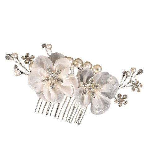 Flower Bride Wedding Hair Comb, 2PCS Pearl Bridal Hair Clip Hair Piece, Flower Hair Ornament Side Clip Pearl Crystal Hairpin Hair Accessories for Women Girls