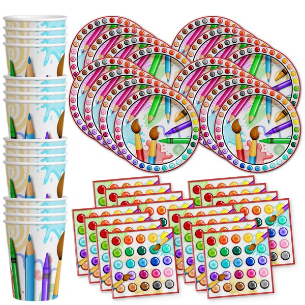 Artist Painting Birthday Party Supplies Set Plates Napkins Cups Art Tableware Kit for 16