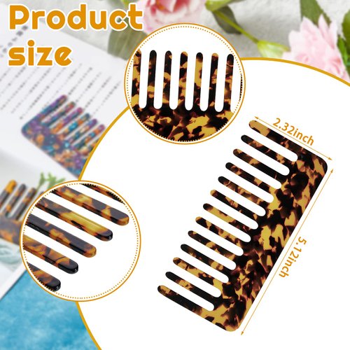 Patelai 4 Pcs Wide Tooth Comb Detangling Combs Cellulose Acetate Comb for Women Wide Tooth Tortoise Leopard Pocket Tangle Comb for Curly Long Thick Wet or Dry Hair