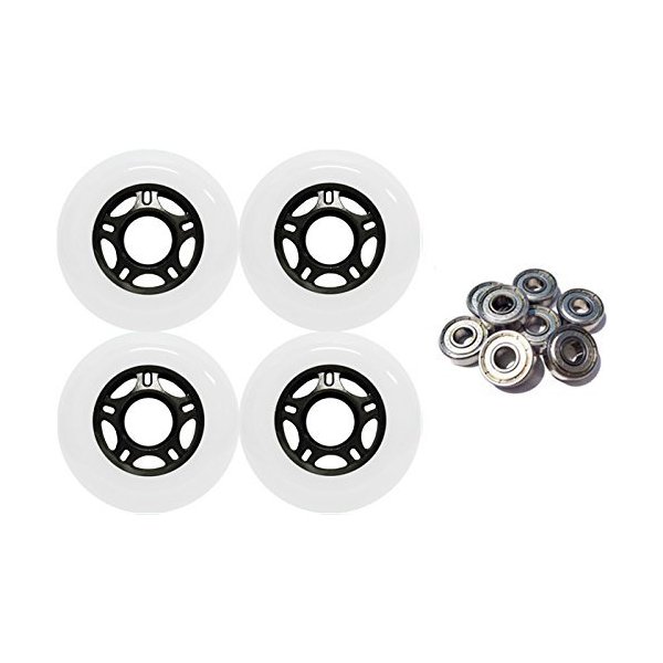 Player's Choice Outdoor Inline Skate Wheels 89a 4-Pack - Choose Size, Color, and Bearings (White, 76mm 4-pk, ABEC 5 Bearings)