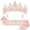 CIEHER 70th Birthday Crown + 70 & Fabulous Birthday Sash + Pearl Pin Set, 70th Birthday Gifts for Women Friends 70th Birthday Decorations Women Happy 70th Birthday Party Supplies