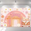 Avezano Groovy Birthday Banner for Retro Hippie Birthday Party Decorations Girls Daisy Flower Boho Rainbow Theme Photoshoot Backdrops 70.8 x 43.3 Inch
