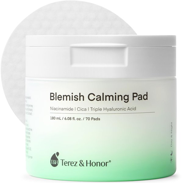 Blemish Calming Toner Pads Korean - Facial Cotton Toner Pad with Madecassoside, Cica, Niacinamide, Hyaluronic Acid to Redness Relief, Exfoliate Hydrate for Sensitive Skin - 180 + Extra 5mL