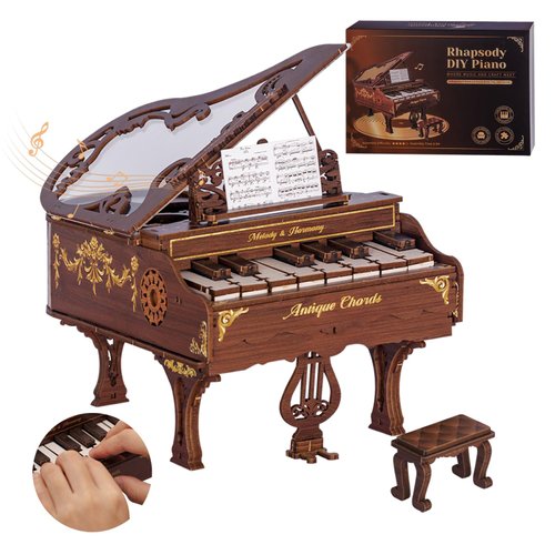 Rhapsody DIY Piano 3D Wooden Puzzle Music Box Kit, Working Keys Interactive 3D Puzzle for Adults, Vintage Design Model Kit for Adults and Home Decor