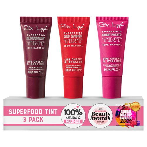 DR. LIPP Superfood Lip Tint 3 PACK [3 x 8ml]– 4-in-ONE Ultra Moisturising Tinted Lip Balm, Lip Gloss, Cheek Blush & Glossy Eyeshadow – 100% Natural – Fragrance & Cruelty Free