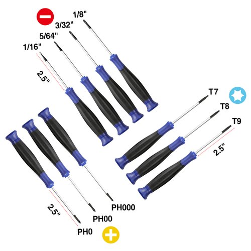 WORKPRO 10-Piece Precision Screwdriver Set with Pouch, Phillips, Slotted, Torx Star, Magnetic Screwdriver Repair Tool Kit, Non-Slip Grip, for Eyeglass, Watch, Computer, Laptop, Phone