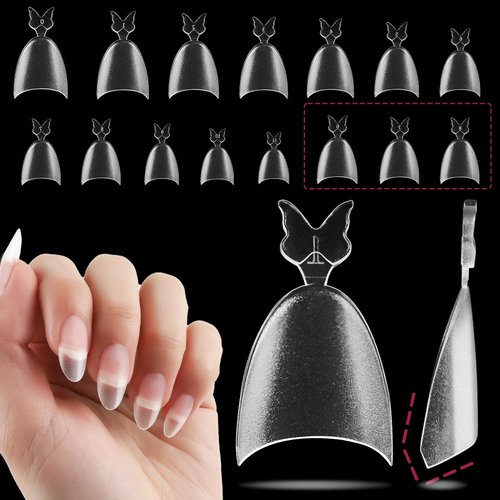 WELLQUINN Short Almond Nail Tips Blunt Edges Fake Nails 300pcs Pre-shape Gel Acrylic Nail Tips Half Cover Nail Extension Home DIY Nail Salon 12 Sizes Gelly Tips