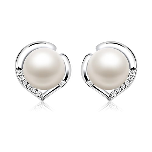 Jewlldeen Pearl Earrings Studs for Women, White Shell Pearl Earrings, 925 Sterling Silver Studs ''LOVE HEART'‘