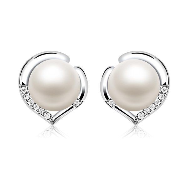 Jewlldeen Pearl Earrings Studs for Women, White Shell Pearl Earrings, 925 Sterling Silver Studs ''LOVE HEART'‘