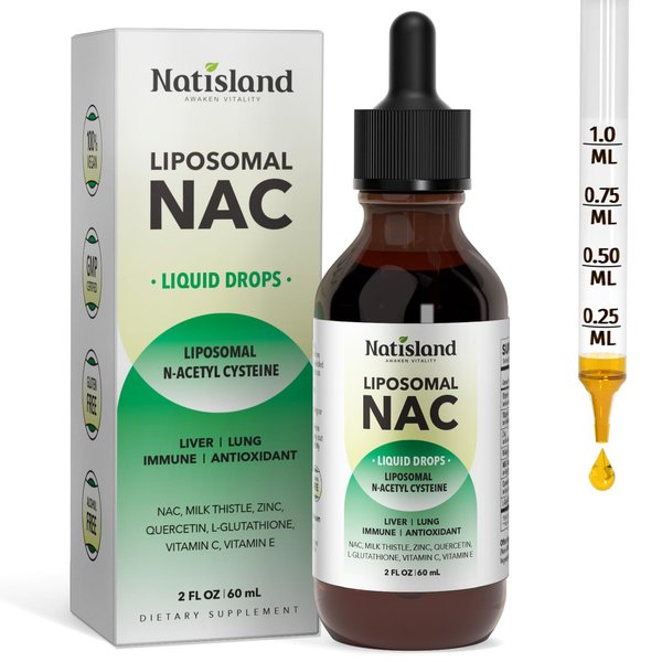 Liposomal Liquid NAC Drops, NAC Supplement N-Acetyl Cysteine, NAC 600 mg with Milk Thistle & Quercetin for Adults & Kids, Liver & Lung Support, Immune & Antioxidant, Skin & Cellular Health, 2 Fl Oz