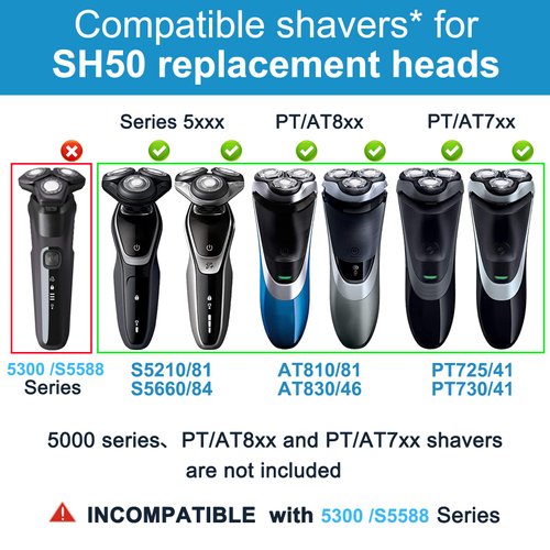 SH50 Replacement Heads for Philips Norelco Series 5000 Electric Shaver, Replacement Blades Head Fit for Phillips Series 5000 (S5xxx), AquaTouch (S5xxx), PowerTouch (PT8xx, PT7xx) 9-pc Pack