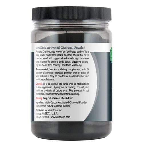 Viva Doria Virgin Activated Charcoal Powder, Coconut Shell Derived, Food Grade, 16 Oz