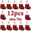 SULOLI 12 Pack Christmas Small Stockings, Red and Black Buffalo Plaid Christmas Hanging Stockings with Plush Cuff for Christmas Party Tree Decorations