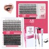 AR Beauty DIY Eyelashes Extension Kit 144-Pcs Lash Clusters D Curl with Mixed Individual Lashes, Lash Bond and Seal Glue, Tweezer, Lash Remover & easy to Apply at Home (30D+40D-0.07D-10-16MIX KIT).