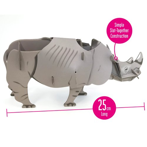 Build Your Own Moving White Rhino - Pull Tab Head Movement Action - Eco Friendly Cardboard Craft Kit - Ages 8+