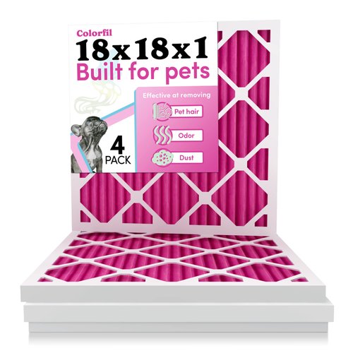 18x18x1 Air Filter by Colorfil | Color Changing Filters Designed for Cat and Dog Odor | MERV 8 Filter | Air FIlter 18x18x1 | Air Conditioner Filter | HVAC Filter for Pet Hair | 18x18 Air Filter 4 pack