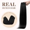 GOO GOO Clip in Hair Extensions Real Human Hair, 16inch 130g 9Pcs, 1 Jet black, Remy Human Hair Extensions Clip ins for Women, Natural Human Hair