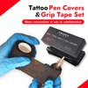 200PCS Pen Covers with 6PCS Grip Tape - SOTICA Machine Wrap Cover Black Pen Bags Pen Sleeves Machine Sleeves with Black Grip Wrap Self-Adherent Tape Plastic Covers