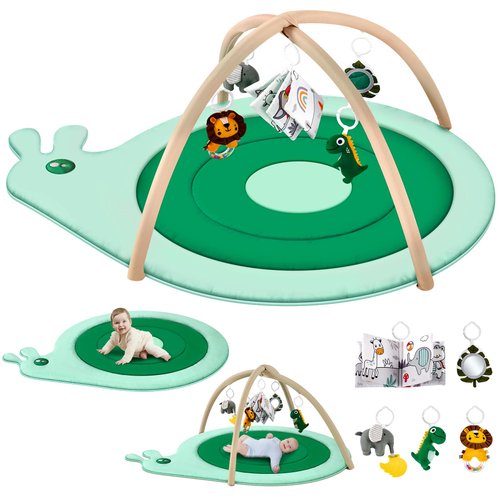 LOHASOK Baby Play Gym Mat, Tummy Time Mat with Detachable Toys for Stage-Based Sensory & Motor Skill Development, Baby Activity Mat Easy to Install & Clean, Baby Gift