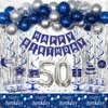 50th Birthday Decorations Men Blue and Silver, 50th Birthday Party Decorations Women, Happy Birthday Banner 50th Birthday Balloons for Him Her Tablecloth Fringe Curtains Swirls Bday Party Supplies