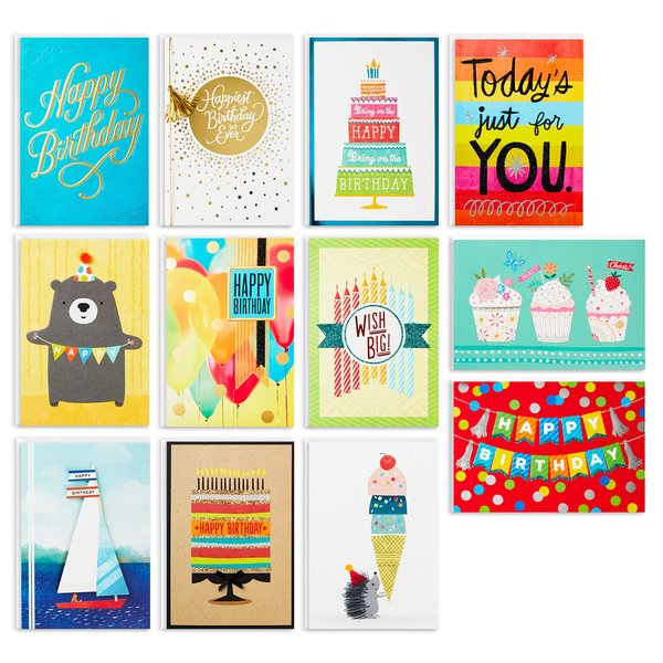 Hallmark Birthday Cards Assortment, 12 Cards with Envelopes (Premium Refill Pack Card Organizer Box)