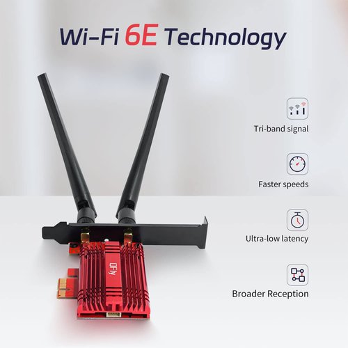 WiFi Card 6E 5400Mbps (6GHz&5Ghz&2.4GHz) PCIe WiFi 6E Card, Bluetooth 5.3, AX210 Module Inside,PCI-E Wireless WiFi Network Adapter Card for Desktop PC Windows10/11 64bit