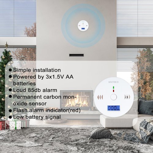 2 Packs Carbon Monoxide Detectors Carbon Monoxide Alarm CO Alarm Detector Monitor with LED Digital Display Battery Operated
