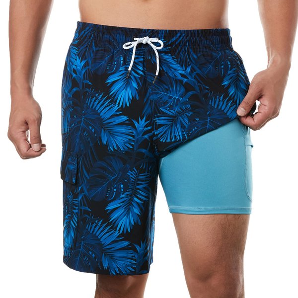 BRISIRA Mens Swim Trunks 9 Inch Inseam Board Shorts Compression Liner Swimsuit Bathing Suit Swimwear Quick Dry Cargo Pocket