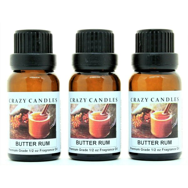 Crazy Candles Butter Rum 3 Bottles 1/2 FL Oz Each (15ml) Premium Grade Scented Fragrance Oil
