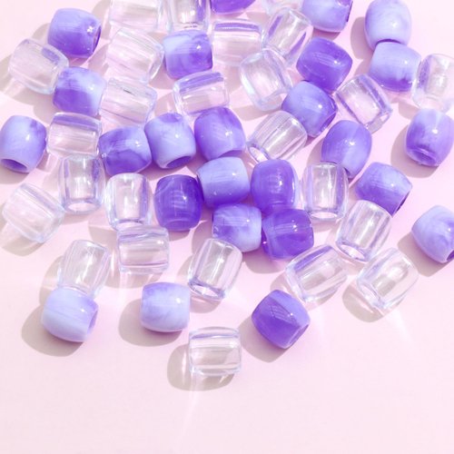 VENOFEN 50PCS Purple Hair Beads for Braids Loc Jewelry Clear Beads Dreadlock Accessories Cute Acrylic Pony Beads Hair Decoration for Girls and Women