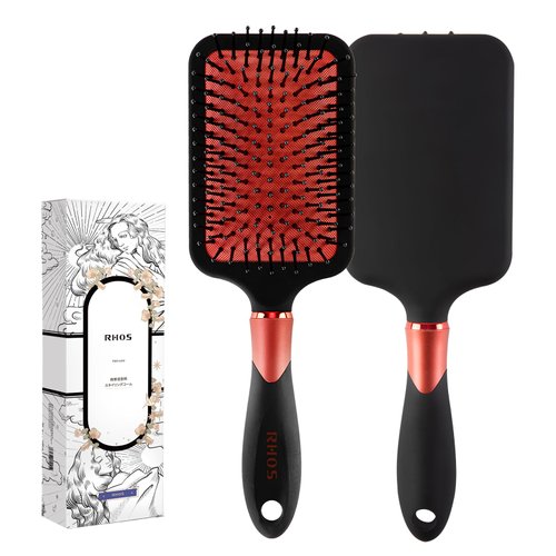 RHOS Paddle Hair Brush for Women&Men-Detangler Hair Brush with Nylon Bristlesfor Thick,Curly,Thin,Long,Wet&Dry Hair-Cushion Square Hair Brush for Detangling,Smoothing (1 Pack-Black)