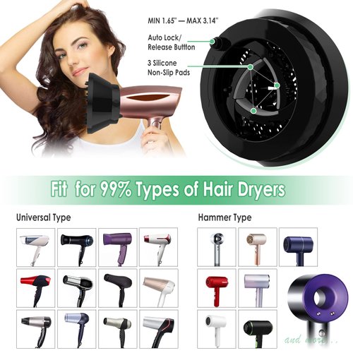 Collapsible Hair Diffuser for Curly Hair, Universal Hair Diffuser Attachment for Hair Dryer Adjustable from 1.65 inch to 3.14 inch, Blow Hair Dryer Diffuser for Long Thick Natural Wavy Hair