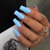 Baby Blue Press On Nails Medium Long Square, Xcreando Medium Coffin Nails Acrylic Nails Press ons Glue on Nails Medium Length, Solid Color Fake Nails for Women, Natural Thick Artificial Nails Stick on