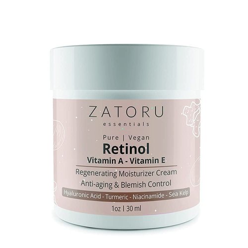 ZATORU ESSENTIALS - Retinol (Vitamin A) Cream Packed with Pure Vitamin E, Hyaluronic Acid, Jojoba and Coconut Oil Pro Formula for Blemish Control, Skin Regeneration & Minimizing Lines/Wrinkles, 1 Oz