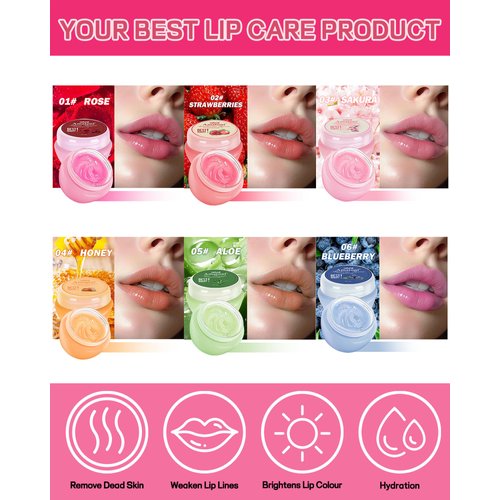 Lip Sleeping Mask Set-6 Pcs Lip Balm Hydrating Lip Mask Overnight Lip Treatment Care For Dry Cracked Lips,Day &Night Moisturize &Nourish Korean Lip Gloss For Women Improve Lip Color With Shea Butter