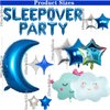 47 Pieces Sleepover Party Decoration Blue Sleepover Birthday Party Balloons Banner Cute Moon Star for Kids Boys Girls Pajamas Slumber Party Night Out Party Decoration (Black)