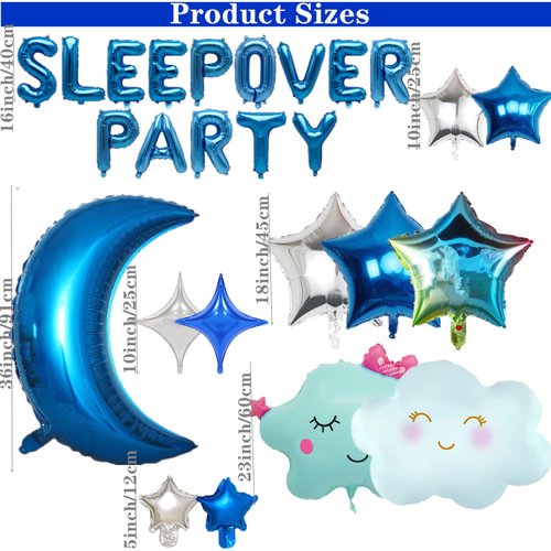 47 Pieces Sleepover Party Decoration Blue Sleepover Birthday Party Balloons Banner Cute Moon Star for Kids Boys Girls Pajamas Slumber Party Night Out Party Decoration (Black)
